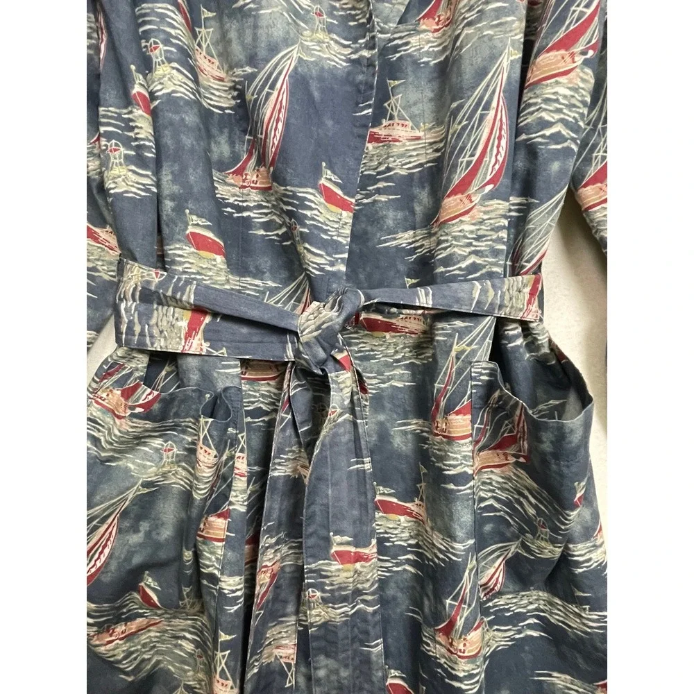 Polo Ralph Lauren‎ 90s Y2K Mens Robe Blue Boat Yacht Print Cotton S/M Nautical